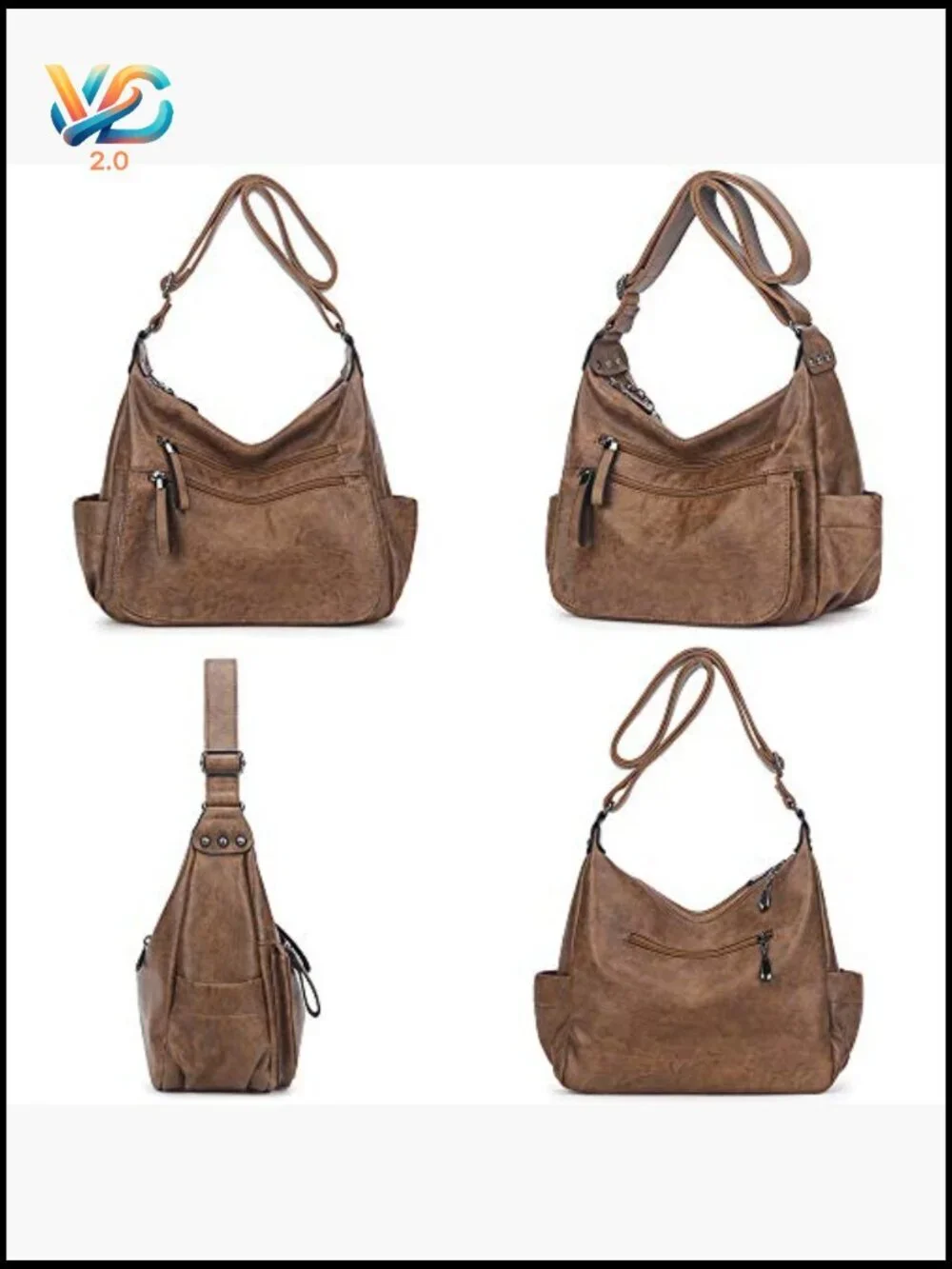 Soft PU Leather Hobo Crossbody Bag Multi-Pocket Tote Shoulder Bag